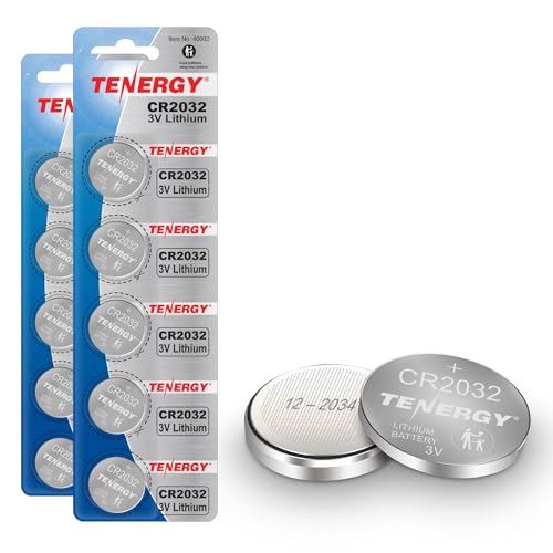 Tenergy 3V CR2032 Batteries, Lithium Button Coin Cell 2032 Battery, Compatible with AirTags, Key FOBs, Calculators, Coin Counters, Watches, Heart Rate Monitors, Glucometer, and More - 10 Pack