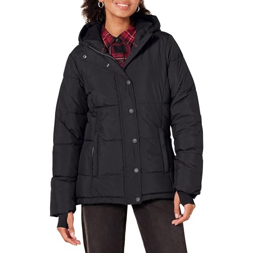 Amazon Essentials Women's Heavyweight Long-Sleeve Hooded Puffer Coat (Available in Plus Size), Black, Medium