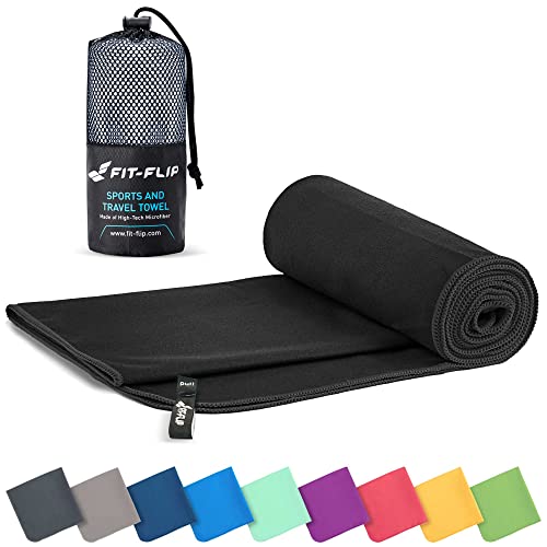 Travel Towel - Compact & Ultra Soft Microfiber Camping Towel - Quick Dry Towel - Super Absorbent & Lightweight for Sports, Beach, Gym, Backpacking, Hiking and Yoga (12x20 inches Black - Without Bag)