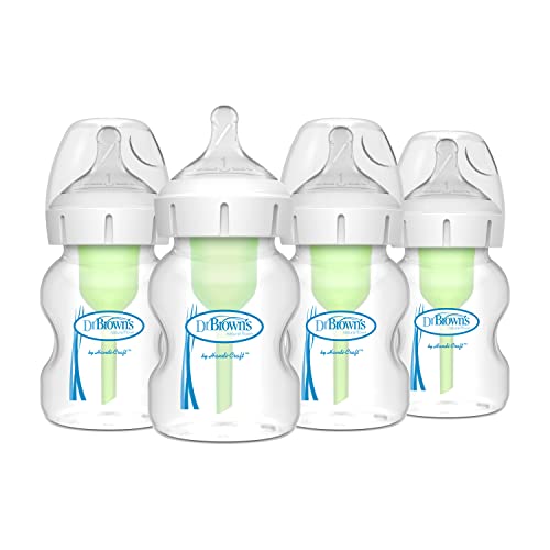 Dr. Brown's Natural Flow Anti-Colic Options+ Wide-Neck Baby Bottles 5 oz/150 mL,with Level 1 Slow Flow Nipple,4 Pack,0m+