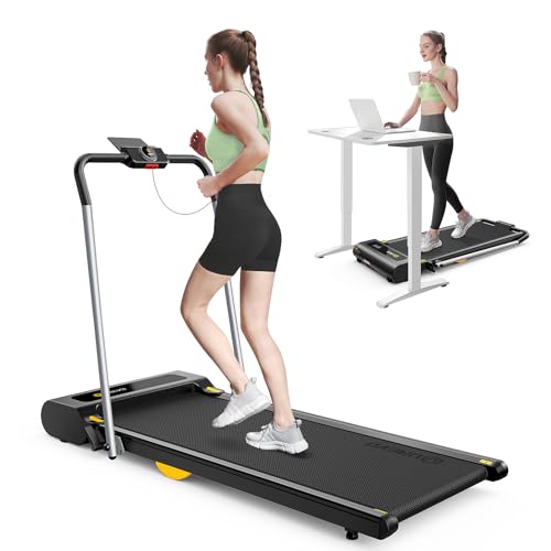 UREVO 2 in 1 Folding Treadmill, Under Desk Treadmill for Home/Office, 2.5HP Walking Pad Treadmill with Remote Control, LED Display, 265lbs Weight Capacity