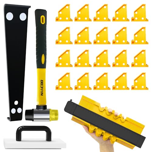 Laminate Flooring Tools, NAACOO Flooring Installation Kit，Professional Vinyl Flooring Tools - Tapping Block with Handle, 10” Contour Gauge, Pull Bar, 2 in 1 Flooring Spacers, Rubber Mallet