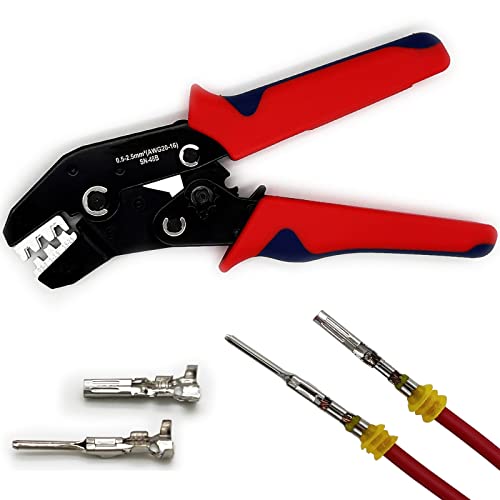 Twippo Crimping Tool with Ratchet, Ratcheting Wire Crimper Tool for Open Barrel Terminal Connectors, Electrical Crimping Tool, Crimping Pliers for 20-14 AWG