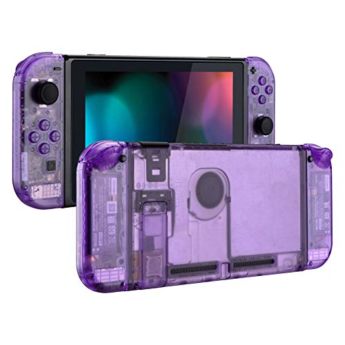 eXtremeRate DIY Replacement Shell Buttons for Nintendo Switch, Back Plate for Switch Console, Housing with Full Set Buttons for Joycon Handheld Controller - Clear Atomic Purple [No Electronics Parts]