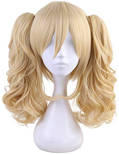 morvally Short Straight Blonde Bob Wig with Two Jaw Claws Ponytail Hair for Cosplay Costume Halloween Wigs