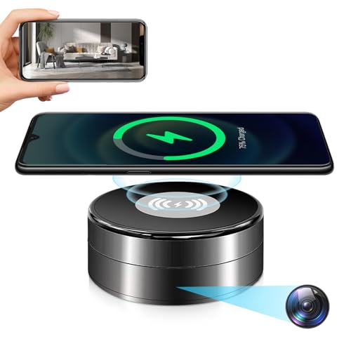 CHHANLOO Hidden Spy Camera WiFi 4K with Wireless Charger,Motion Activated,Nanny Spy Cam with 160°Viewing Angle, Secret Security Camera for Home Office Store