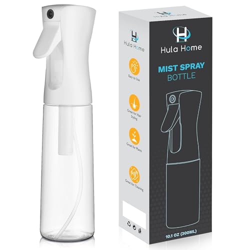 Hula Home Continuous Spray Bottle for Hair (10.1oz/300ml) Empty Ultra Fine Plastic Water Mist Sprayer – For Hairstyling, Cleaning, Salons, Plants, Essential Oil Scents & More - White