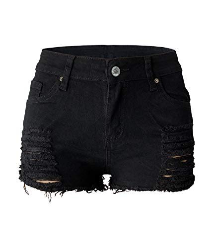 Aodrusa Womens Ripped Denim Shorts Mid Waist Sexy Short Cutoff Distressed Short Jeans Black US 6-8