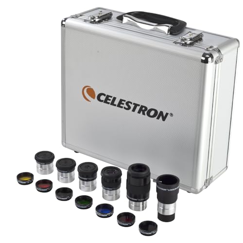 Celestron 14 Piece Telescope Accessory Kit - Plossl Eyepieces, Barlow Lens, Colored Filters, Moon Filter, and Sturdy Carry Case