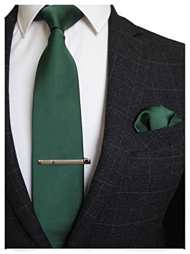 JEMYGINS Green Formal Necktie and Pocket Square, Hankerchief and Tie Bar Clip Sets for Men