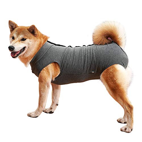 Dog Recovery Suit Abdominal Wound Puppy Surgical Clothes Post-Operative Vest Pet After Surgery Wear Substitute E-Collar & Cone(XXL, Grey)