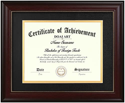 DOAI ART 8.5 x 11 Diploma Frame Classic Mahogany Display 8.5x11-inch with Black Over Gold Mat or 11x14 Document &Certificate Without Mat, Gold Beads Hanging Hardware Included, Tabletop