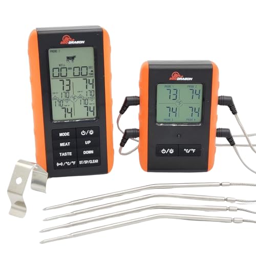 BBQ Dragon Wireless Digital Meat Thermometer, Instant Read Food Thermometer for Cooking, – Oven Safe Kitchen with 4 Probes, meat thermometers for smokers.