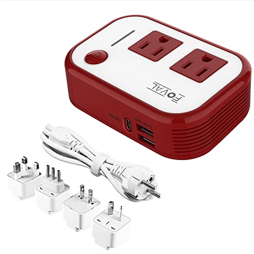 FOVAL Travel Adapter Converter 220V to 110V International Power Step Down Converter for Hair Straightener Curling with [18W PD USB-C] Voltage Converter US to Europe UK AU Italy Universal Plug Adapter