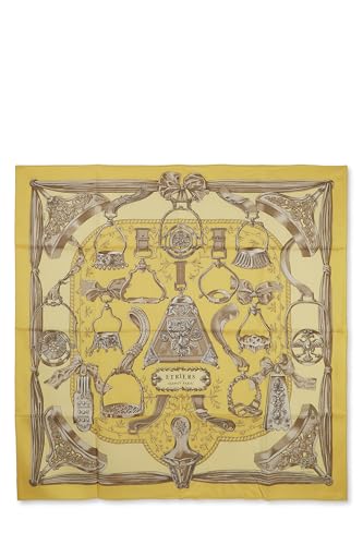 Hermès, Pre-Loved Yellow & Multicolor 'Etriers' Silk Scarf 90, Yellow