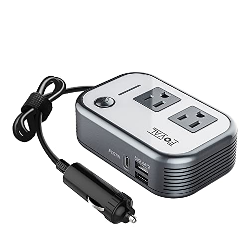 FOVAL 200W Car Power Inverter, DC 12V to 110V AC Car Laptop Charger Fast Charger Converter with [27W PD USB-C] & Dual USB Ports Multi-Protection Car Outlet Adapter Power Inverter for Vehicles