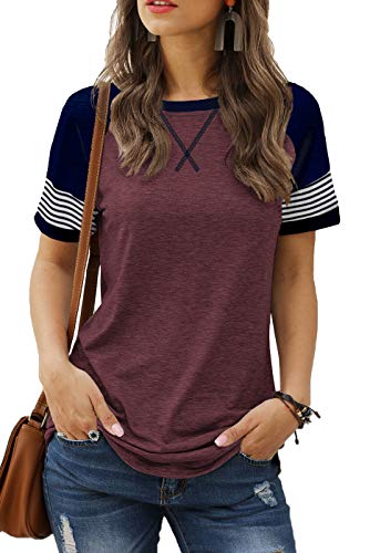 Funny T Shirts for Women Short Sleeve Round Neck Plus Size Tops Wine XL