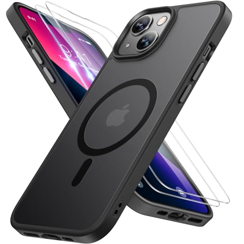 Miracase Magnetic Series for iPhone 13 Case [Compatible with MagSafe] [with 2X Screen Protectors] Military-Grade Protection, Anti-Fingerprint, Slim Design Phone Case for iPhone 13, Graphite Black