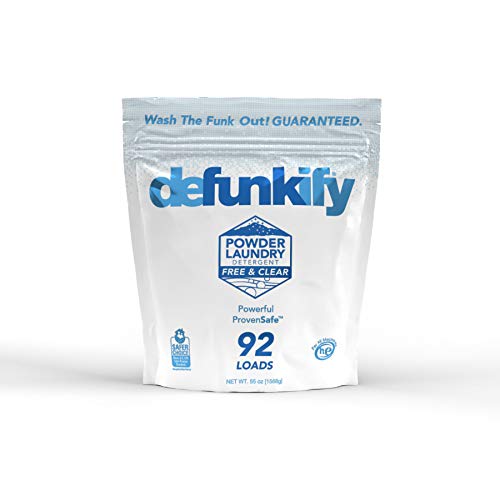 Defunkify Powder Laundry Detergent | Free & Clear Powdered Laundry Soap w/Odor Crushing & Stain Removing Power | EPA Safer Choice - For Activewear & All Laundry - 92 Loads (55 oz)