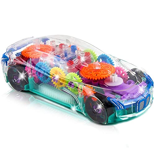 ArtCreativity Light Up Transparent Sensory Car Toy for Kids, 1PC, Bump and Go Toy Car with Colorful Moving Gears, Music, and LED Effects, Fun Educational Toy for Kids, Great Birthday Gift Idea