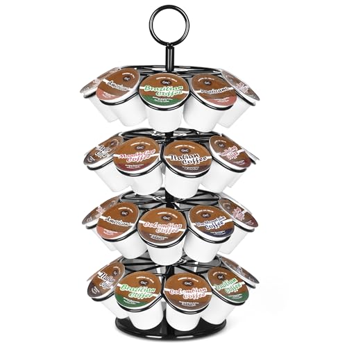 ROWISE K-Cup Pod Carousel Holder and Organizer for 36 Pods - Spins 360 Degrees, Detachable, Modern Metal Design in Black for Home and Office Counters