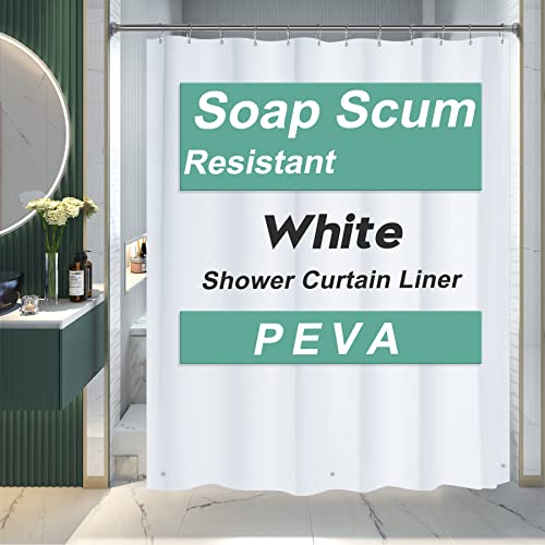 AmazerBath Shower Curtain Liner, 72x72 Plastic White Shower Curtain Liner, Cute Waterproof PEVA Shower Curtains, Lightweight Shower Curtains for Bathroom with Magnets and 12 Rustproof Grommet Holes