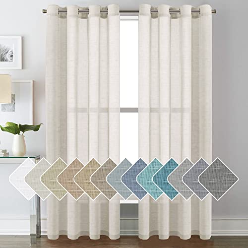 H.VERSAILTEX Linen Curtains Natural Blended Curtain Panels for Living Room/Light Reducing Linen Semi Sheer Curtains 84 inch Length 2 Panels Set Nickel Grommet Window Panels, 52' x 84', Natural