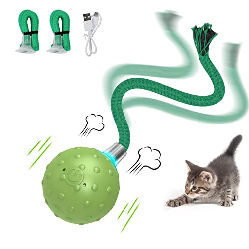 umosis Interactive Cat Ball Toy,Motion Activated Automatic Moving Ball Toy with Long Tail Teaser/Simulation Bird Sound/USB Rechargeable Cat Toys Self Play