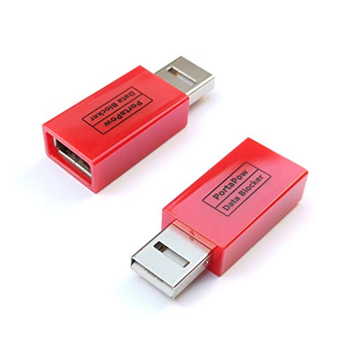PortaPow 3rd Gen USB Data Blocker (Red 2 Pack) - Protect Against Juice Jacking