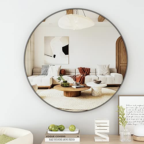 Koonmi Bathroom Round Mirror 30' Circle Wall Mirror Metal Framed Large Hanging Decorative Mirrors for Wall Makeup Vanity Bedroom Living Room Farmhouse Hallway Washrooms (Black)