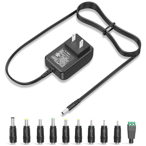 UL Listed 12V 1A 0.8A 0.5A Power Supply 12W Charger AC Adapter 12.0V 1000mA 800mA 600mA 500mA 300mA Regulated 12 Volt DC Switching Power Cord Plug with 10 Interchangeable Jacks PERFEIDY