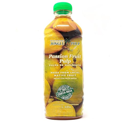 Jungle Pulp Passion Fruit Puree Costa Rica Blend, Topping, Flavoring, Better Than Syrup, For Cocktails, Pastries, Smoothies and Cooking 33.8oz/1 Liter.