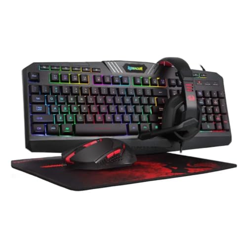 Redragon S101 Wired RGB Backlit Gaming Keyboard and Mouse Pad, Gaming Headset Combo All in 1 PC Gamer Bundle for Windows PC – (Black)