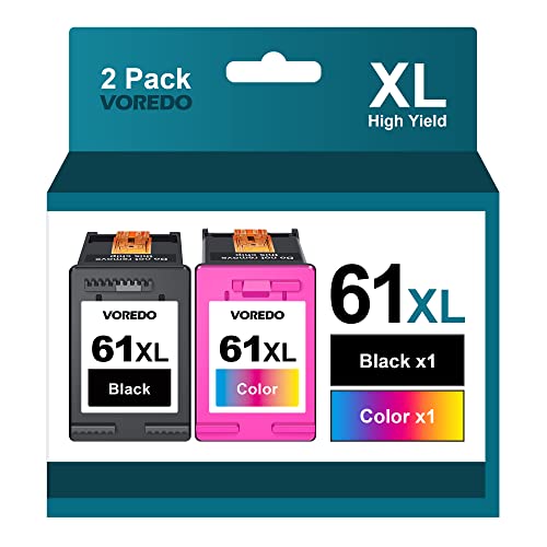 VOREDO Ink Cartridge Replacement for HP Ink 61 61XL for Envy 4500 4501 4502 5530 Officejet 4630 4635 Deskjet 1000 1010 1510 2540 2541 2542 3510 Series Printer(1 Black, 1 Tri-Color)