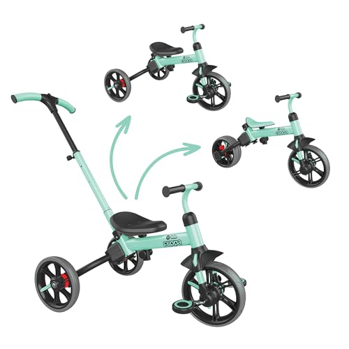 Yvolution 4 in 1 Toddler Trike Y Velo Flippa Push Tricycle Toddler Balance Bike with Parent Steering Push Handle for Boys Girls 2-5 Years Old (Green)