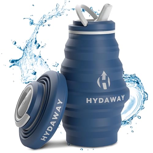 HYDAWAY Collapsible Water Bottle - 17oz I Reusable Water Bottles with Flip Top Lid for Travel, Hiking, Backpacking I Portable & Leakproof, Food-Grade Silicone, BPA Free, Collapses to 1.5”