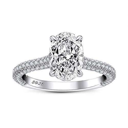 AINUOSHI Oval 2ct CZ Engagement Rings for Women Cubic Zirconia Promise Halo Engagement Ring 925 Sterling Silver Solitaire Engagement Ring Sizes 4-10