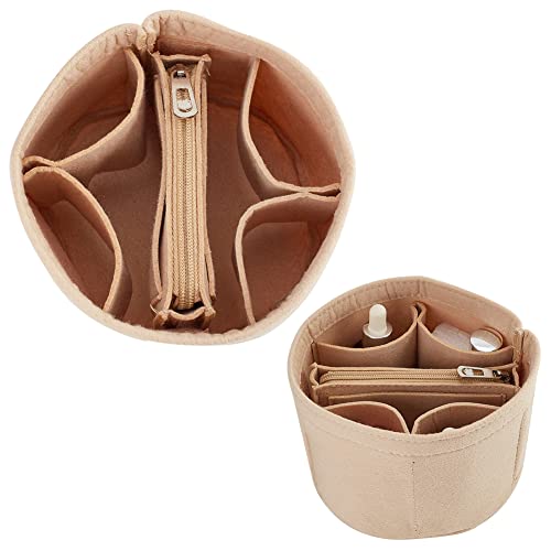 WADORN Felt Purse Organizer Insert, Handbag Insert Liner for LV Cannes Round Bucket Bag Organizer Barrel Shape Bag Organizer Bag in Bag Interior Insert Accessories for Bucket Makeup Bag, Beige