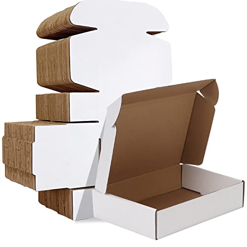 HORLIMER 9x6x2 inches Shipping Boxes Set of 50, White Corrugated Cardboard Box Literature Mailer