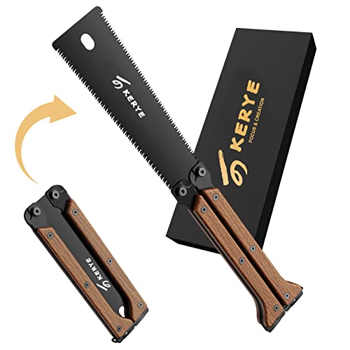 KERYE Hand Saw Tools, 5.5 Inch Mini Pocket Folding Saw, SK5 Blade Wood Saw for Woodworking, 13/14 TPI Double Edges Pull Saw, Flush Cut Saw for Wet/Dry Wood, Christmas Gifts for Men- KY03