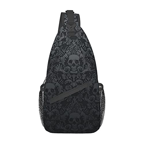 MEDTOGS Skull Sling Bag,Victorian Gothic Sling Backpack Black Crossbody Bag Men Casual Shoulder Daypack for Women Men Lightweight Travel Hiking Gym