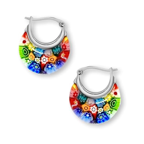 Shop LC Colorful Murano Style Millefiori Glass Hoop Earrings for Women Daisy Flower Jewelry Stainless Steel Trendy Mothers Day Gifts for Mom Ct. 30 (Red/Green/Blue) Birthday Mothers Day Gifts for Mom