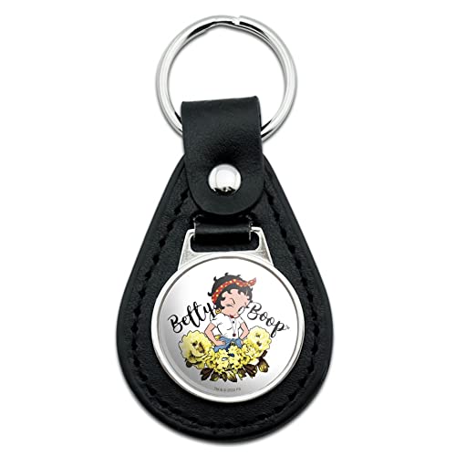GRAPHICS & MORE Black Leather Betty Boop Sassy Flowers Keychain