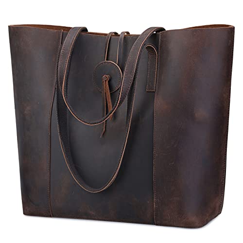 S-ZONE Vintage Genuine Leather Tote Bag for Women Large Shoulder Purse Handbag