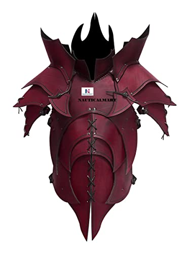 Nautical-Mart Leather Body Armour Demon SCA LARP Armor Halloween Costume Red (Leather Armour with Shoulders)