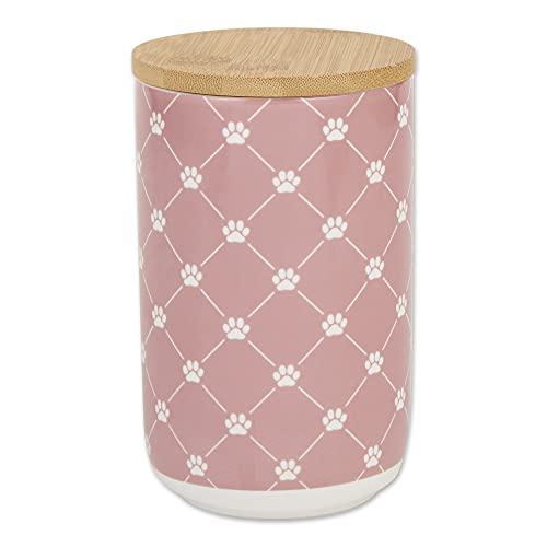 Bone Dry Trellis Paw Print Pet Treat Canister with Bamboo Lid Dog & Cat Treat Jar for Countertop Storage, Keep Training Bones & Biscuits Handy, 4x6.5 inches, Rose