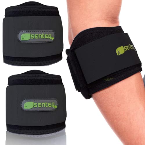 SENTEQ Tennis Elbow Brace, Elbow Brace for Tendonitis and Tennis Elbow with Neoprene Wraps, Comfortable Golfers Elbow Straps Band, Adjustable Tennis Elbow Brace for Men & Women (Black, Pack of 2)