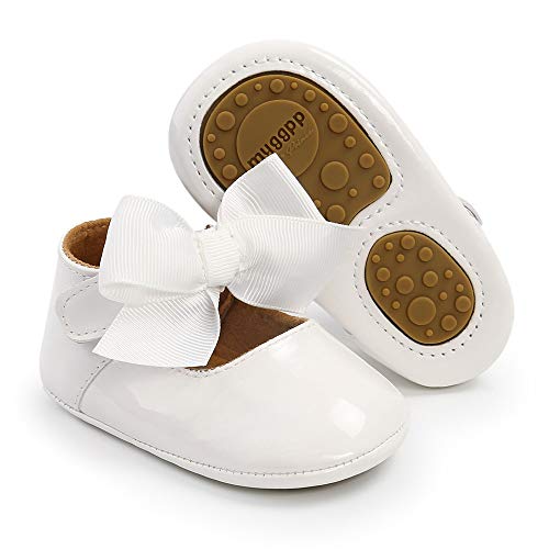 HsdsBebe Infant Baby Girls Mary Jane Flats Bow Non-Slip Soft Sole Princess Toddler First Walkers Sneaker Wedding Dress Shoes(M1978 White,1)