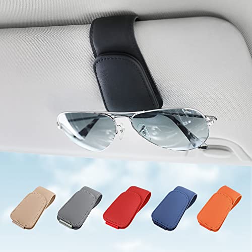 Sunglass Holder for Car Visor Sunglasses Clip Magnetic Leather Glasses Eyeglass Holder Truck Interior Car Accessories for Woman Man -Black