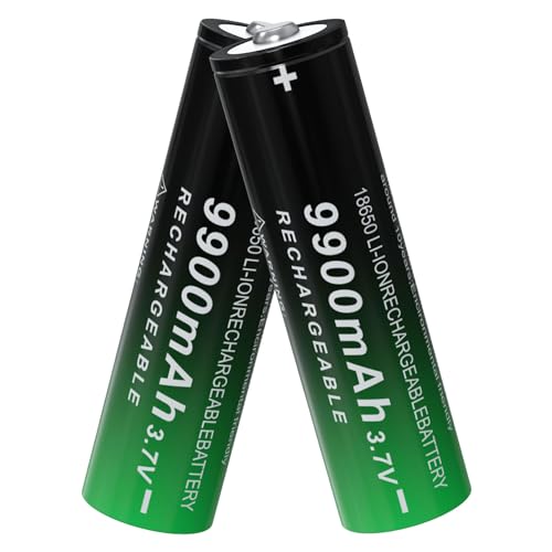 18650 Rechargeable Battery 3.7Volt Large Capacity 9900mAh Button Top 2 Pack for Flashlight Headlamp